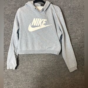 Nike Sportswear Club Fleece Crop Hoodie Sweatshirt - Light Blue, Size XL